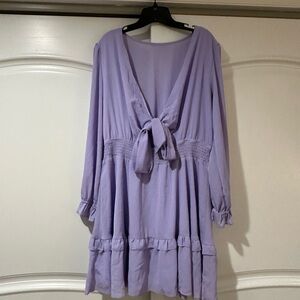 Amazon Lavender Tie-Front Long Sleeve Mini Dress